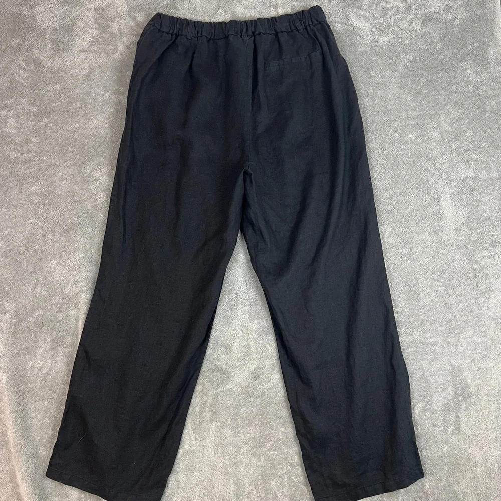 Quince 100% European Linen Pleated Trouser Pants Womens 14 Navy Minimalist